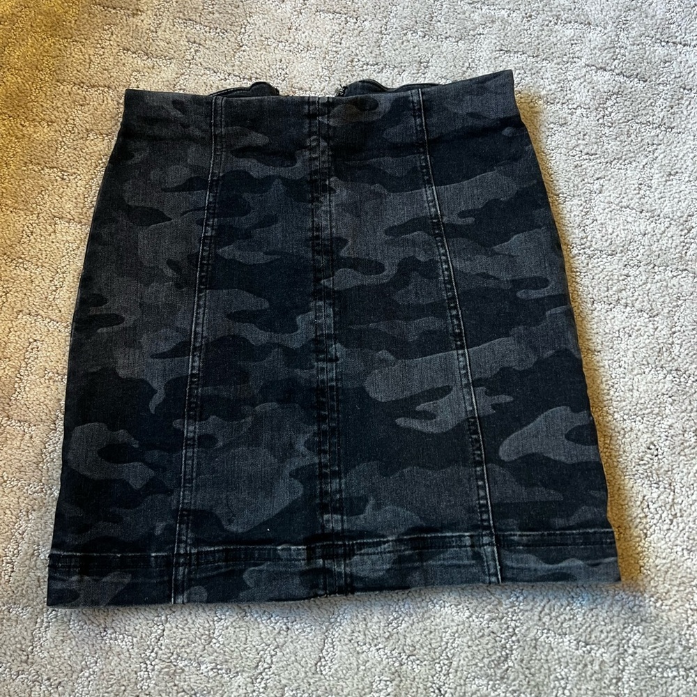 Free People Black Camo Mini Skirt